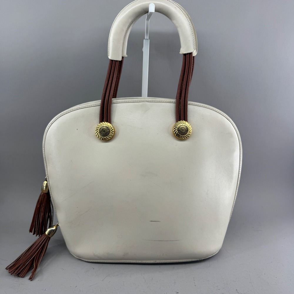 Valentino Orlandi Womens Top Handle Bag Cream Leather Tassel Made in Italy 7095 - Picture 2 of 15